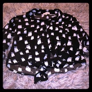 Cat print button up